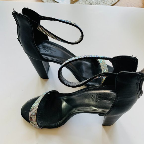 HIGH HEELS RHINESTONE ANKLE STRAP Faux Leather Trim MWT - Picture 1 of 9